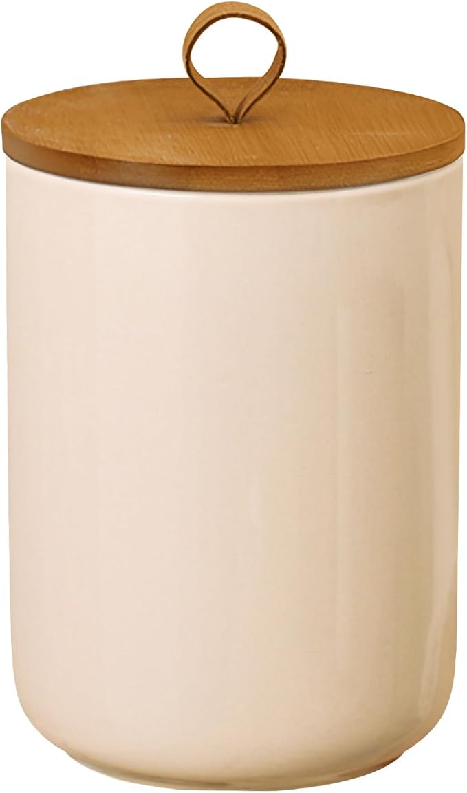 Large Ceramic Storage Jars, Modern Elegant Highly Polished Airtight Gorgeous Storage Canisters with Wooden Lid Food Storage Jar for Kitchen Spice Tea Vanilla Sugar Coffee Beans (Khaki)-Ruum Studio Home