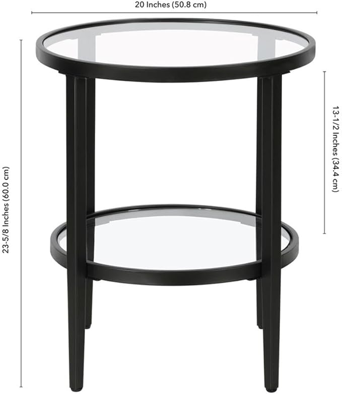 Henn&Hart 20" Wide Round Side Table with Glass Shelf in Blackened Bronze, Table for Living Room, Bedroom-Ruum Studio Home