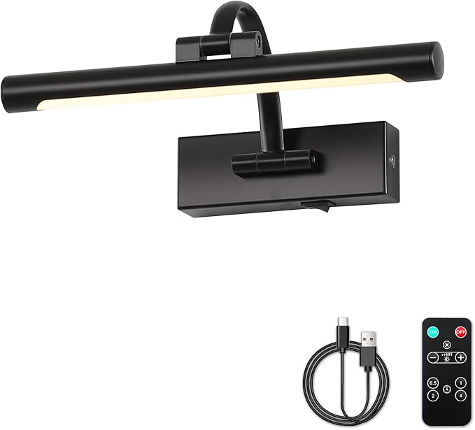 Battery Operated Picture Lights for Wall Black Art Light Wireless Gallery Lights with Timer and Remote 12 Inch 2W Warm White-Ruum Studio Home