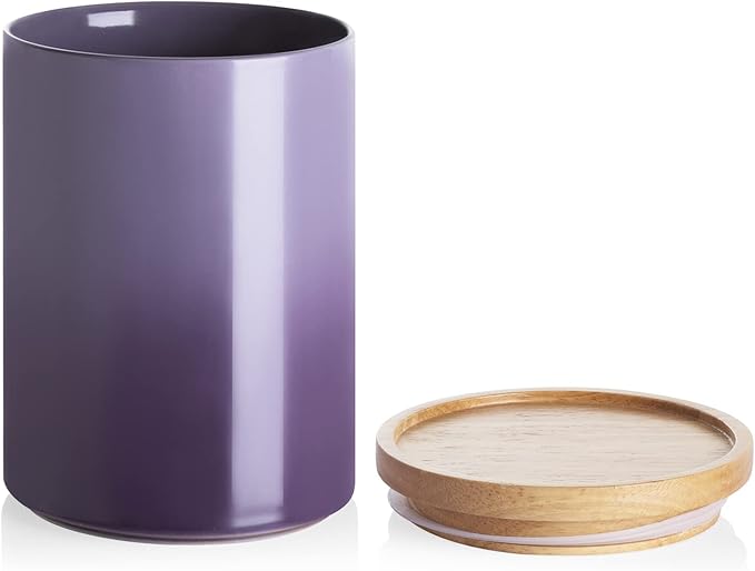 Sweejar Ceramic Food Storage Jar, Stackable Kitchen Canisters, Containers with Airtight Seal Wooden Lid for Serving Coffee Bean, Flour, Tea, Cookies, Spice and More - 58 Fl Oz (Gradient Purple)-Ruum Studio Home