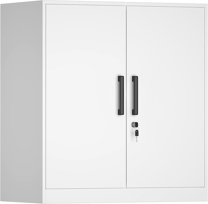 Wall Cabinet,Lockable Storage Cabinets with Adjustable Shelf,Locking Wall Storage Cabinet with Doors for Laundry Room,Home Office,White-Ruum Studio Home