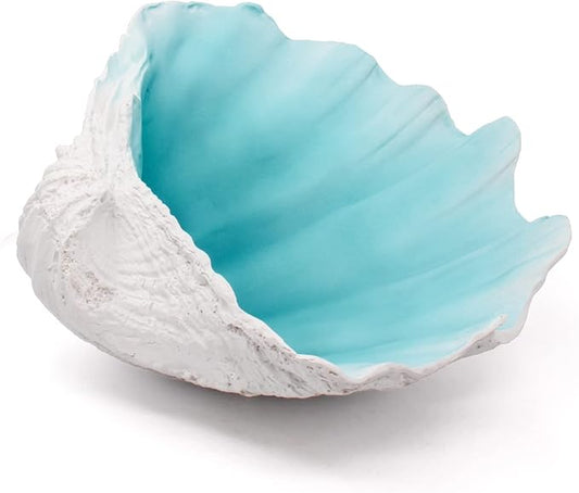 Large Turquoise-Aqua blue Sea Shells Decorative Bowl Resin Clam Shell Bowl Beach Decorations for Home Coastal Beach Decor Decoration Storage Bowls & Home Office Nautical Themed Party Decor -10.2-1PC-Ruum Studio Home