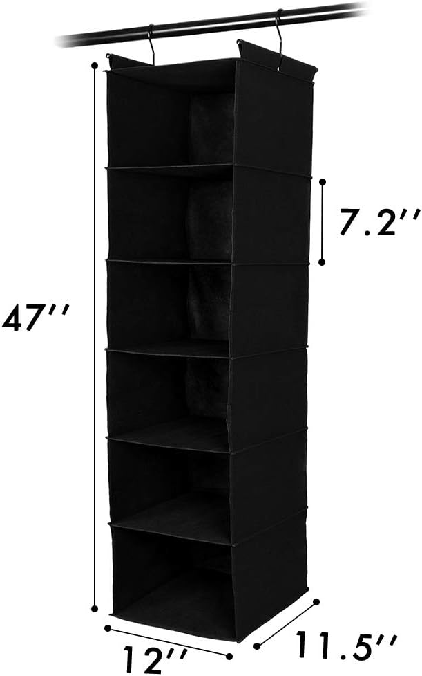 MAX Houser 6 Tier Shelf Hanging Closet Organizer, Closet Hanging Shelf with 2 Sturdy Hooks for Storage, Foldable (Black)-Ruum Studio Home