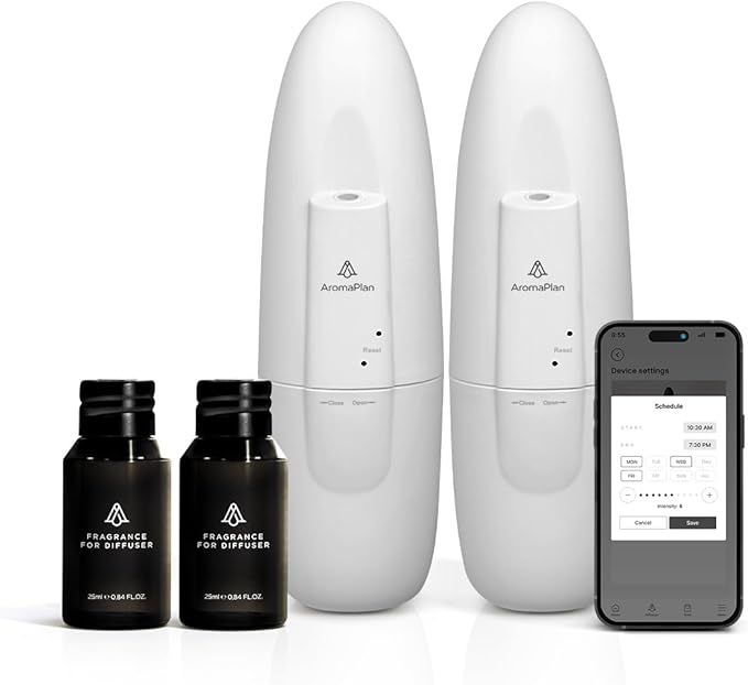 AromaPlan Authentic 2025 Upgraded Plug in Waterless Diffuser (2 Fragrances Included)-Cold Air & Nanotechnology Diffusers for Home & Office- Silent Wall Diffuser Plug in (2 Devices +2 Scents)-Ruum Studio Home