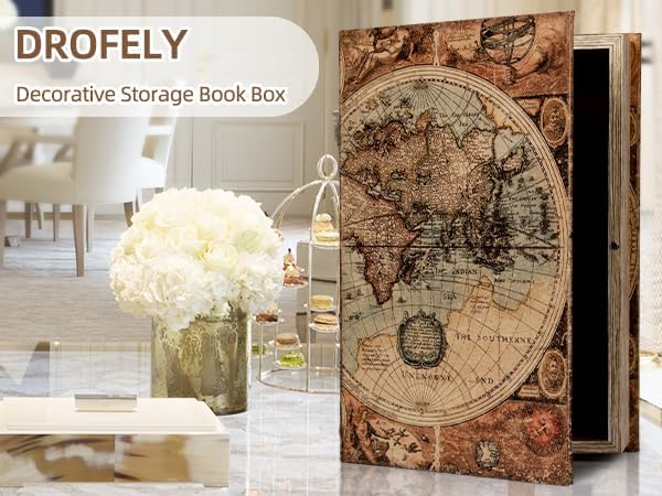 Decorative Fake Book Box for Shelf Decor, Coffee Table Storage & Home Decor - Vintage Faux Leather Embossed Secret Storage Box with Magnetic Closure (12" Large Size)-Ruum Studio Home