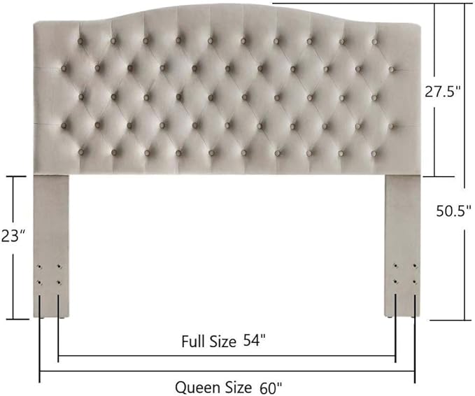 24KF Upholstered Tufted Button Velvet Headboard,Comfortable Fashional Headboard Queen/Full Size,Taupe-Ruum Studio Home