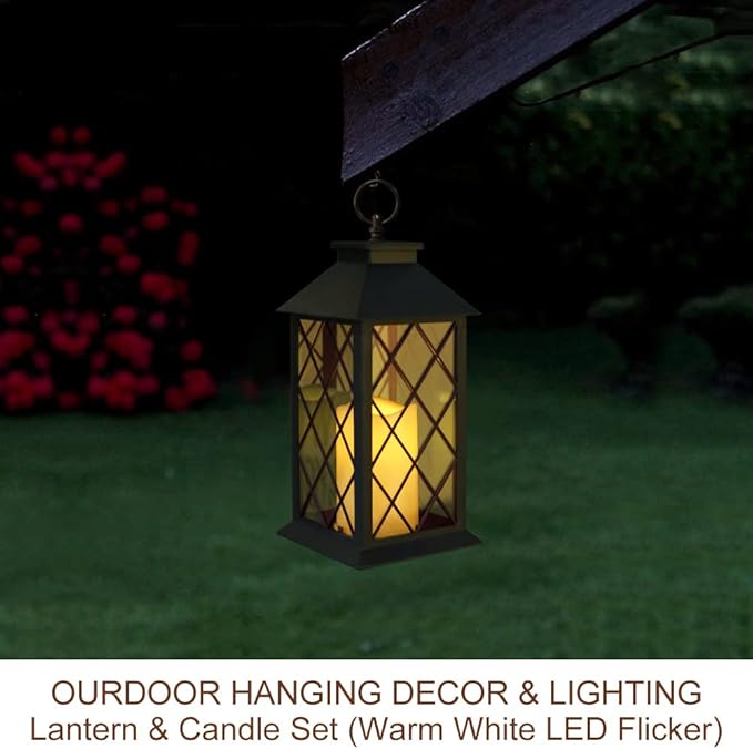 Bright Zeal 13.5" Black Vintage Candle Lantern with LED Pillar Candle and Timer - IP44 Waterproof Porch Light - Tabletop Lantern Decorative Outdoor-Ruum Studio Home