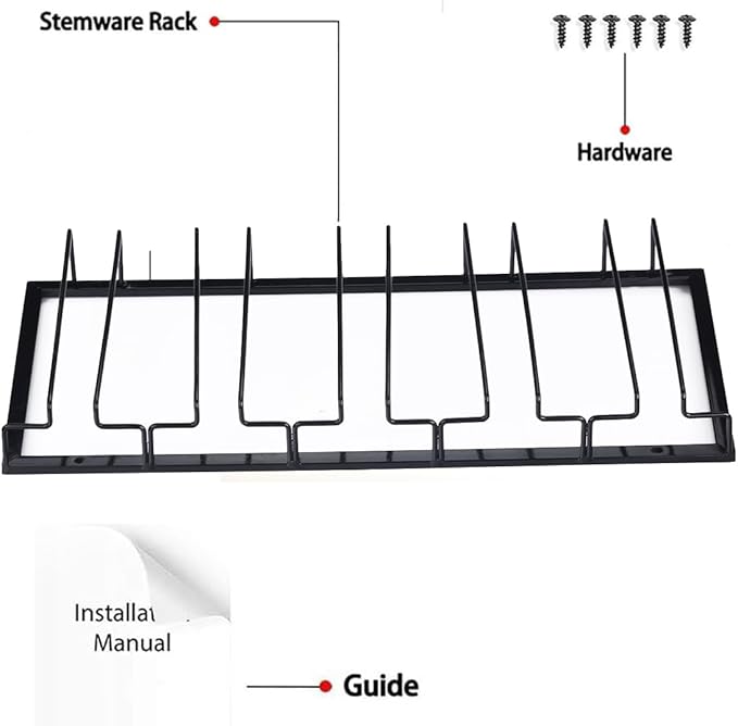 Wine Glass Rack - Under Cabinet Stemware Wine Glass Holder Glasses Storage Hanger 2 Pack Metal Organizer for Bar Kitchen 5 Rows Black-Ruum Studio Home