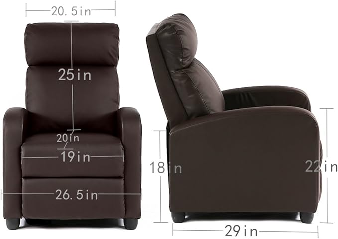 BestMassage | Recliner Chair | No Massage Function | Pu Brown | with Lumbar Support, Adjustable Push Back, Wide Armrests, Footrest & Padded Seat | Easy Assembly | for Living Room, Home Theatre-Ruum Studio Home