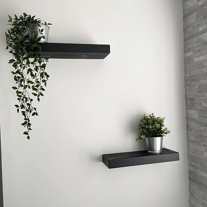 joelsantiques - 18 Inch Wooden Floating Shelves for Wall - 18x6x2 in - Made of Natural Wood - Short Heavy Duty Rustic Wall Shelves for Bedroom - Perfect for Bathroom, Kitchen - Black-Ruum Studio Home