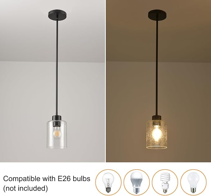 Black Pendant Lights Kitchen Island - Seeded Glass Pendant Light Fixture Multiple Stems Rods 3 Units 12 Inch 3 Units 4 Inch (1 Pack Black Seeded Downrod)-Ruum Studio Home