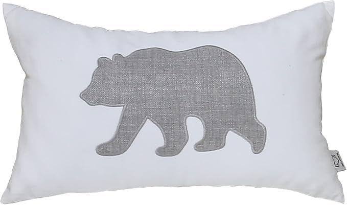 Bear Pillow Covers 12x20 Inches Decorative Cotton Linen Throw Lumbar Waist Embroidered Cushions Covers for Couch Sofa Bedroom (White)-Ruum Studio Home