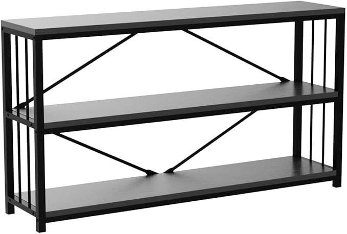 LVB Black Console Table, Modern Entryway Table for Hallway Living Room, Industrial Sofa Table Behind Couch, Farmhouse Wooden Metal Entry Table for Foyer with 3-Tier Storage Shelves, Black Oak, 55 Inch-Ruum Studio Home