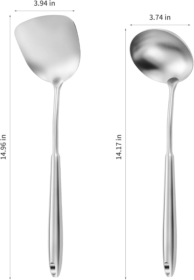 14-15" Wok Spatula and Ladle,2 PCS Wok Tools Set,304 Stainlss Steel Cooking Utensils,Matte Wok Accessories,Solid Wok Utensils-Ruum Studio Home