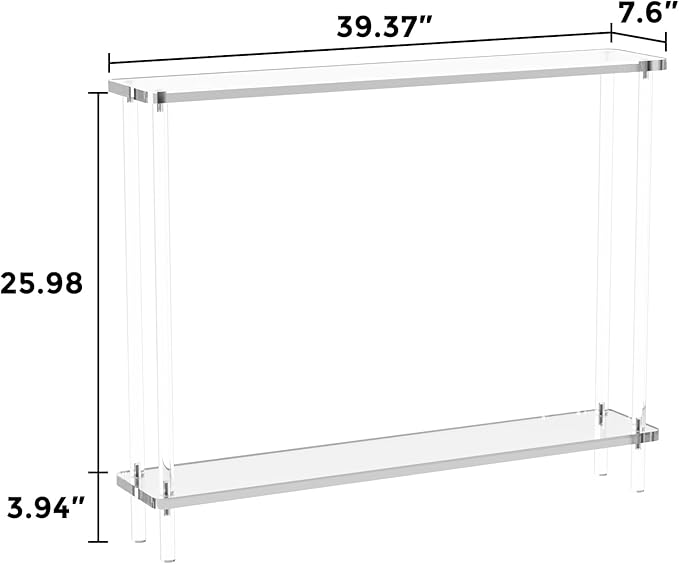 Acrylic Console Table, 2 Tier Acrylic Narrow Console Tables for Entryway,CHICUN, Square Legs, Skinny Console Table for Foyer, Sofa, Living Room,Clear-Ruum Studio Home