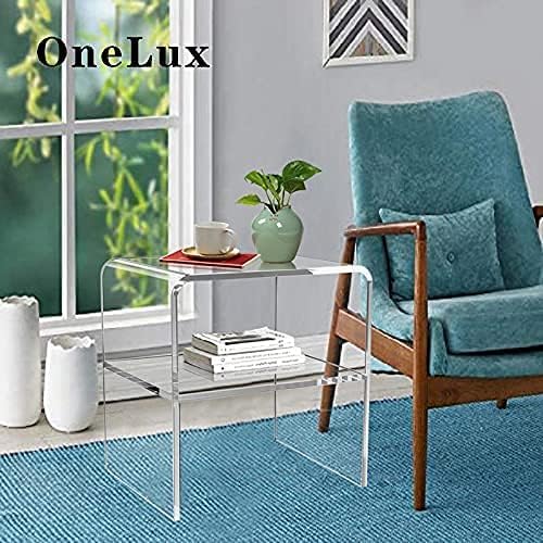 ONELUX 1626 Acrylic Bedside nightstand with Additional Shelf,Lucite Occasional Sofa Tables, Clear-Ruum Studio Home
