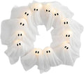 Halloween Ghost Wreath, 12 LED Light-Up White Ghost Garland, Spooky Indoor & Outdoor Hanging Decoration for Front Door, Wall, Party, Battery-Powered Halloween Decor, Holiday Spooky Garland A-Ruum Studio Home