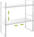 Expandable Cabinet Shelf Organizer Rack, Stackable Kitchen Counter Storage Shelves Stand, Adjustable Height Pantry Shelf Spice Rack (White, 2 Pack)-Ruum Studio Home