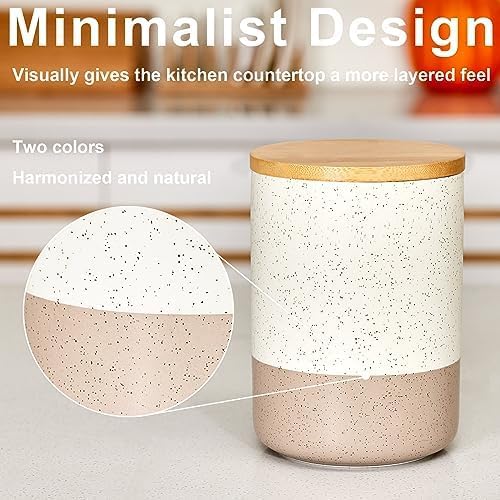 Yangbaga Canister Sets for Kitchen Counter, 40 OZ Large Ceramic Food Storage Jars with Airtight Wood Lids, Large Kitchen Canisters for Coffee, Sugar, Tea, Flour, Spice Visit the Store-Ruum Studio Home
