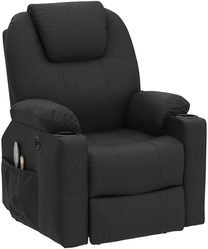 VIVIJASON Power Lift Chair Electric Recliner for Elderly Heated Vibration Massage Faux Leather Recliner Chair with 2 Remote Controls, Cup Holders, Side Pockets & USB Ports for Living Room (Black)-Ruum Studio Home