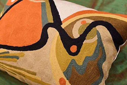 Lumbar Modern Pillow Cover - Kandinsky in Flow Burnt Orange Abstract Farmhouse Pillowcase Modern Chair Cushion Contemporary Outdoor Cushions Hand Embroidered Wool Size 14x20-Ruum Studio Home