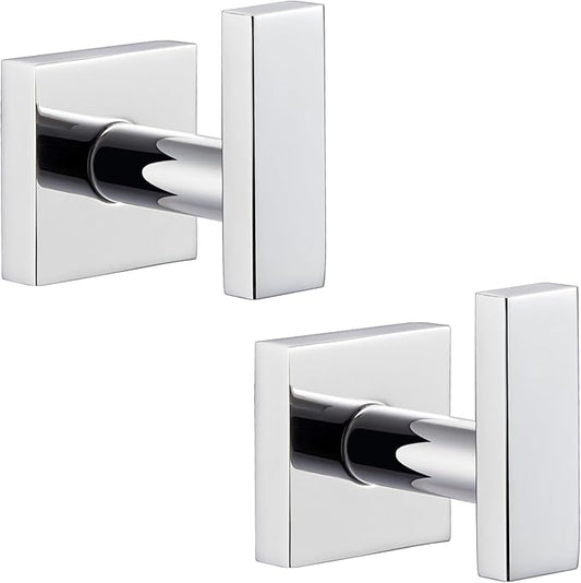 Angle Simple Bath Towel Hook 2 Pack, Stainless Steel Square Robe Coat Holder for Wall, Bathroom Kitchen Garage Wall Hook for Hanging Tools, Polished Chrome-Ruum Studio Home
