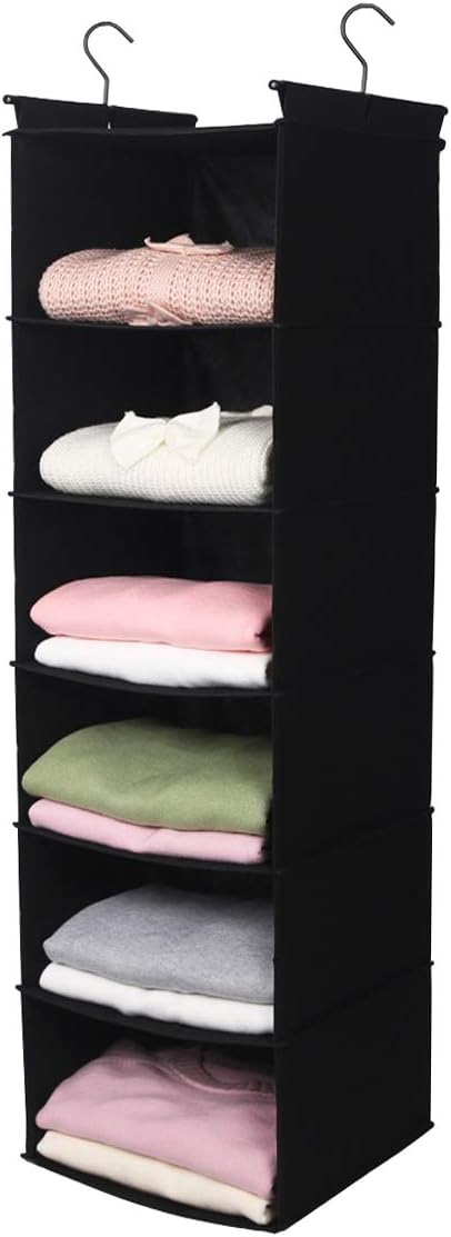 MAX Houser 6 Tier Shelf Hanging Closet Organizer, Closet Hanging Shelf with 2 Sturdy Hooks for Storage, Foldable (Black)-Ruum Studio Home