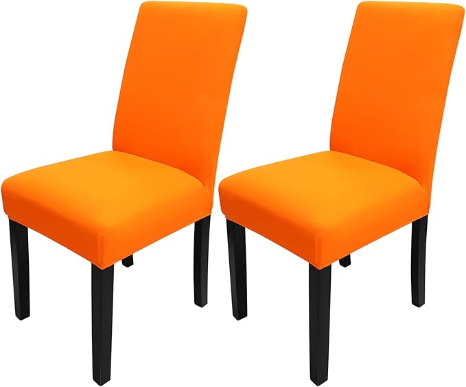 JQinHome Dining Chair Slipcover, High Stretch Removable Washable Chair Seat Protector Cover Set of 2,Chair Covers for Halloween Dining Room, Kitchen,Home Party,Wedding Ceremony(Orange, 2PC)-Ruum Studio Home