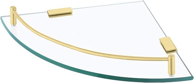 KES Glass Corner Shelf Bathroom Shelf Tempered Glass with Rail SUS 304 Stainless Steel Floating Wall Mount Bracket Brushed Gold, BGS2101A-BZ-Ruum Studio Home