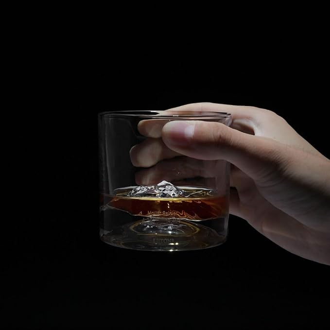 Mount Rainier Heavy Crystal Whiskey Glasses Gift Set of 2, Thick Freezable Bourbon Glass 1lb Each, Premium Whiskey Gifts for Men, Frozen Crystal Chills Cocktails, 10 oz-Ruum Studio Home
