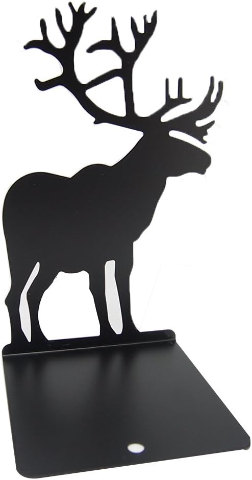Winterworm Fashion Creative Cartoon Cute Iron Elk Moose Pattern Nonskid Metal Office Desk Bookends (Black)-Ruum Studio Home