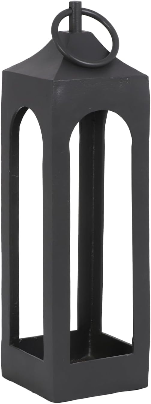 Medium Black Lantern, Rustic Metal Decorative Lantern, Candle Holder for Indoor & Outdoor, Home Decor for Patio, Garden & Tabletop, Hanging Lantern for Parties & Weddings-Ruum Studio Home