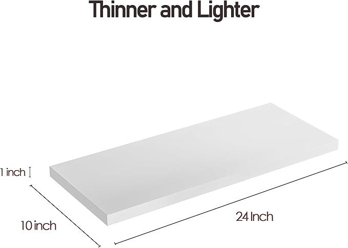 Wall Shelf Set of 2, White Floating Shelves 24 in W x 10 in D x 1 in H, Wooden Floating Wall Shelf with Invisible Brackets for Living Room/Bedroom/Bathroom/Kitchen Storage and Decor-Ruum Studio Home