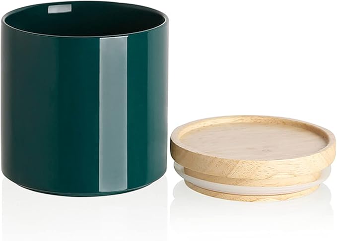 Sweejar Kitchen Canisters Ceramic Food Storage Jar, Stackable Containers with Airtight Seal Wooden Lid for Serving Coffee Bean, Flour, Tea, Spice and More - 39 Fl Oz (Jade)-Ruum Studio Home