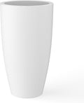 Kante 23.6" H Pure White Finish Concrete Tall Planters Large Outdoor Indoor Decorative Plant Pots with Drainage Hole and Rubber Plug, Modern Tapered Style for Home and Garden-Ruum Studio Home