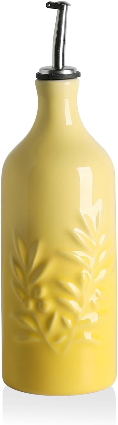 Sweejar Ceramic Olive Oil Dispenser Bottle, 20 Oz Relief Opaque Oil Cruet Protects To Reduce Oxidation, Suitable for Storage Soy Sauce, Coffee Syrup, Liquids, Set of 1 (Gradient Yellow)-Ruum Studio Home