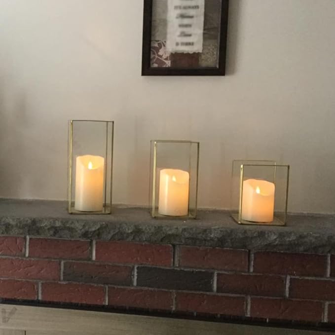 Hewory Glass Hurricane Candle Holder Set of 18, Gold Large Hurricane Centerpiece for Table, Tall Floor Square Pillar Candle Holders Lantern Set for Wedding, Anniversary, Party, Fireplace, Dining Room-Ruum Studio Home