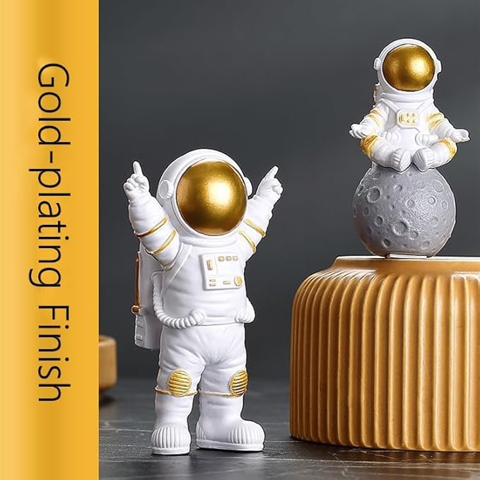 4 Pcs Gold White Astronaut Statues Set, Spaceman Sculpture Figurines Home Ornament Cake Toppers Gift-Ruum Studio Home