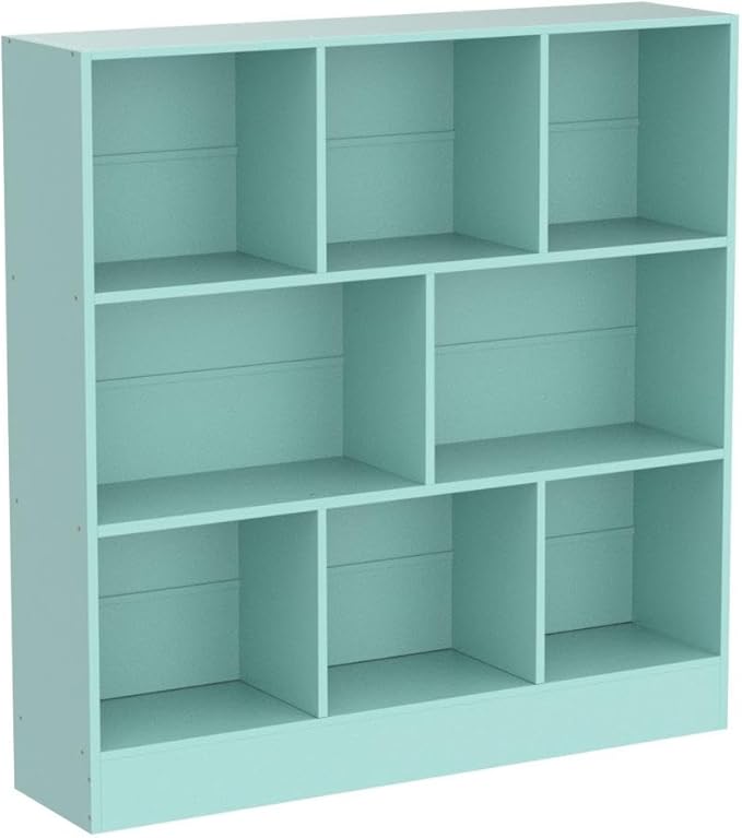LEYAOYAO 8 Cube Bookshelf with Base,3 Tier Modern Mint-Green Kids Bookcase,Standing Wide Bookshelves Storage Organizer Toy Shelf,Wood Display Children's Book Shelves for Bedroom,Living Room,Nursery-Ruum Studio Home