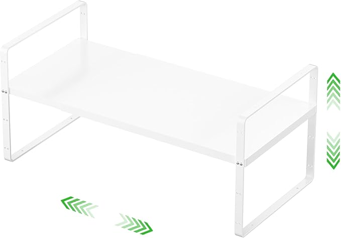 Expandable Cabinet Storage Shelf Stackable Organizer Rack for Kitchen Bathroom Pantry Spice Cupboard Countertop Home Office Desk Heavy Duty Nonslip White Small 1 Pack-Ruum Studio Home