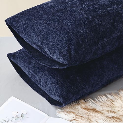 CaliTime Throw Pillow Covers Decorative 20 X 26 Inches Pack of 2 Cozy Chenille Standard Pillow Shams Cases for Couch Sofa Bed Living Room Home Navy Blue-Ruum Studio Home
