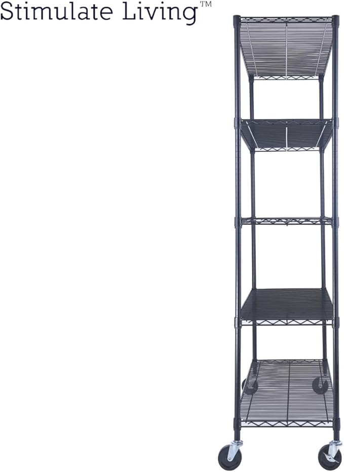 48"x18"x72" PRIME HEAVY DUTY Black 5-Tier Wire Shelving NSF 4000 LBS MAX Capacity Storage Rack for Commercial, School, Home, Garage, Warehouse, Industrial, and Hospital Uses (with Wheels)-Ruum Studio Home