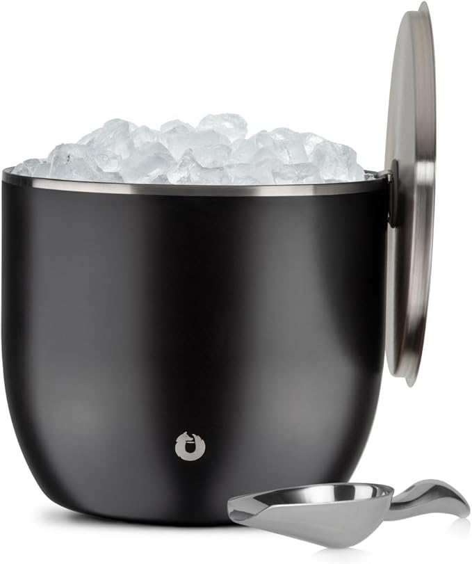 SNOWFOX XL Premium Vacuum Insulated Double Wall Stainless Steel Ice Bucket with Lid/Scoop, Bar Accessories, Large Elegant Party Bucket, Chill Several Bottles, Beautiful Entertaining, 7L, Matte Black-Ruum Studio Home