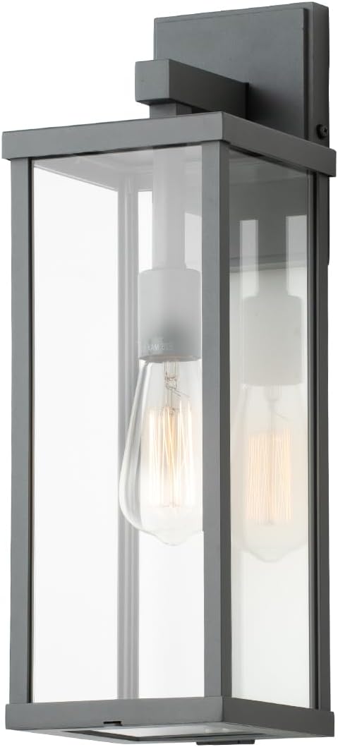 mirrea 18" Classic Outdoor Wall Sconce 1 Light in Matte Gray Rectangular Metal Frame and Clear Glass Shade Waterproof Porch Light Patio Light Pack of 2-Ruum Studio Home
