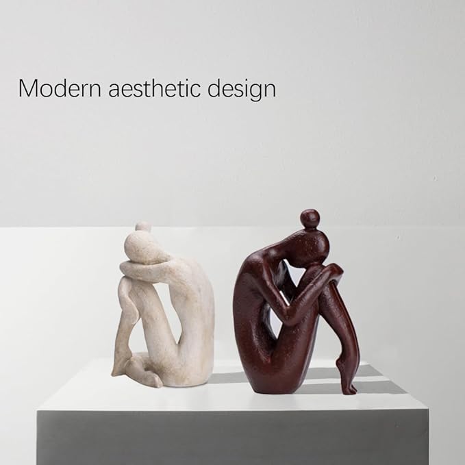 Decorative Bookends for Shelves, Unique Book Ends for Home Office Decor, Meditation Girl Statue Book Stopper for Bookshelf Decor, Modern Abstract Aesthetic Decoration White & Brown-Ruum Studio Home