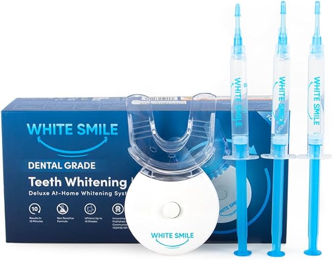 WHITE SMILE Teeth Whitening Kit, LED Light System, 35% Carbamide Peroxide 3 Gel Syringes, 10-Minute Treatment, Non-Sensitive Formula-Ruum Studio Home
