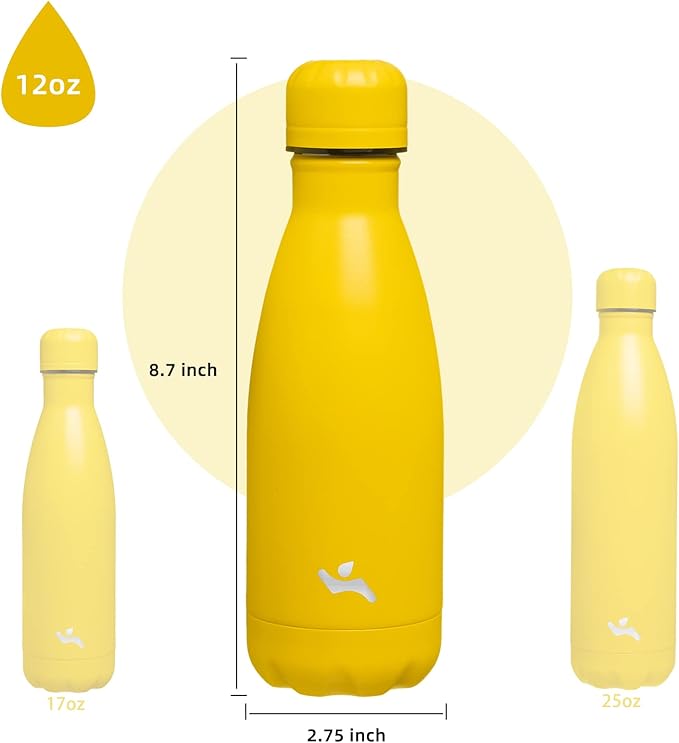 Insulated Water Bottles,12 oz Double Wall Stainless Steel Vacumm Metal Flask for Sports Travel,Yellow-Ruum Studio Home