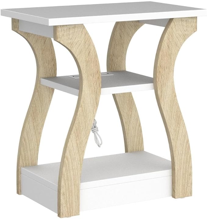 End Table Set of 2 with Charging Station, Side Table with USB Ports and Outlets, Nightstand, 3 Tier End Table with Storage Shelf for Living Room, Bedroom (White Set of 2)-Ruum Studio Home