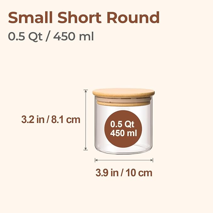 ComSaf 0.5 Qt Glass Food Storage Jars Set of 6, Clear Glass Storage Containers with Lids, Pantry Organization Jar, Spice, Blooming Tea, Coffee, Cookie and Sugar Container, Small jar Set for Kitchen-Ruum Studio Home