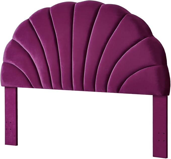 24KF Stunning Crown Design King Headboard, Upholstered Soft Velvet Petal Pattern Headboard King/CA King-Violet-Ruum Studio Home